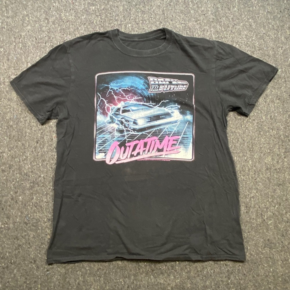 Back to the Future Retro 80s Sz M Black DeLorean Outatime Graphic‎ T-Shirt